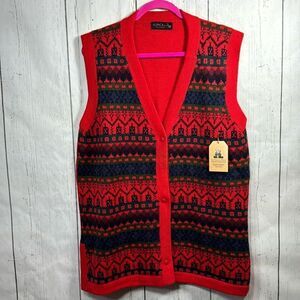 Alpaca Fina Peruvian Alpaca Knit Sweater Vest Red Geometric NWT Winter Cozy Warm